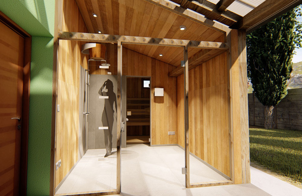 Exkluzivní venkovní sauna a wellness dokonale skryté zvědavým pohledům sousedů